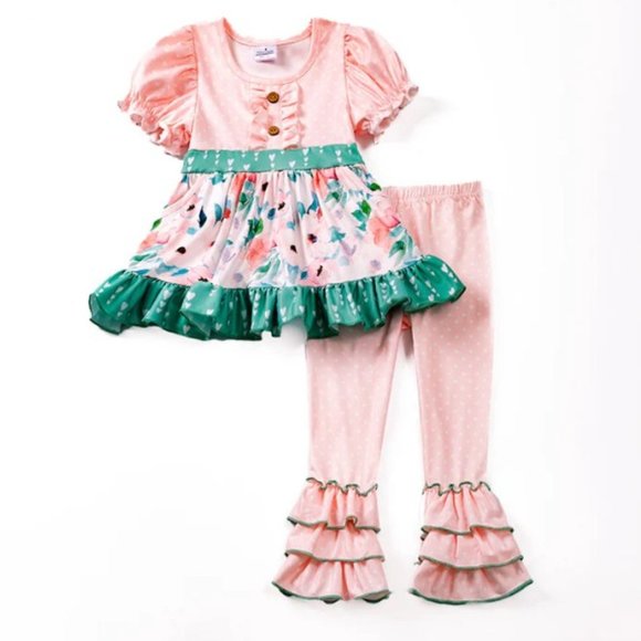 Other - Boutique Floral Tunic Dress & Ruffle Leggings Girls Outfit Set